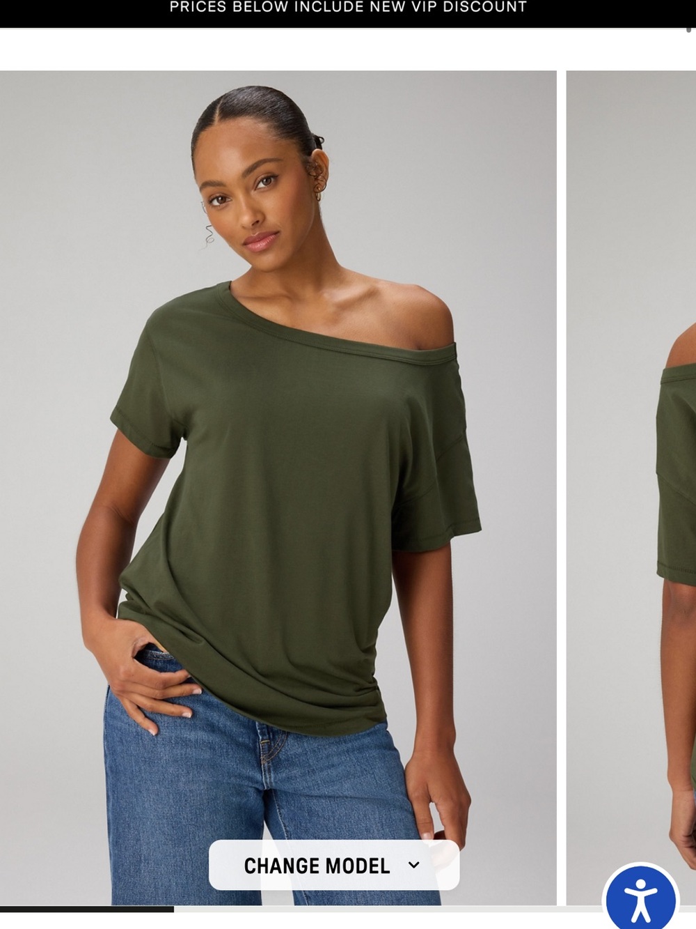 Fabletics Olive Off-Shoulder Short Sleeve Top